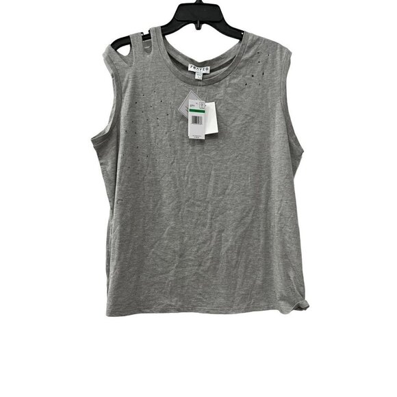 NWT Frayed Jeans Size L Sleeveless Distressed Tank Tee in Heather Grey MSRP $39 - Picture 3 of 11